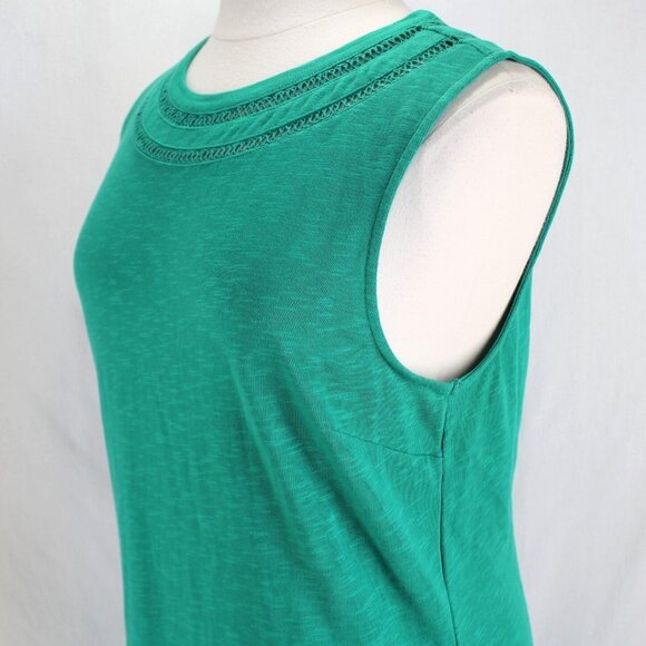 Talbots Knit Dress Womens Size XL Solid Green Sleeveless Cotton Crochet Trim - Picture 4 of 7